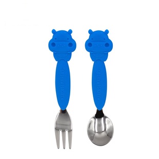 marcus婴幼儿童宝宝不锈钢长柄叉勺餐具套装便携硅胶辅食勺子防摔