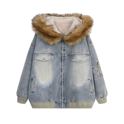 YUZI鱼子加厚毛绒内里牛仔外套