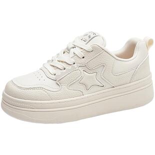 大东女鞋小白鞋2026春季休闲圆头星星松糕厚底系带通勤鞋1435