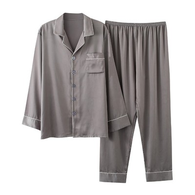 高级感长袖春秋睡衣男士夏季薄款冰丝纯色大码套装2025年新款秋款