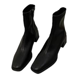 高级感粗跟白色马丁短靴法式小踝靴2025秋冬新款高跟瘦瘦靴女靴子