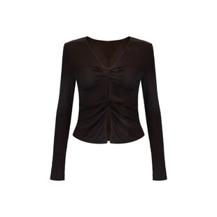 Bettychow 莱赛尔纽结弹力长袖修身打底衫内搭黑色酒红棕色暗绿