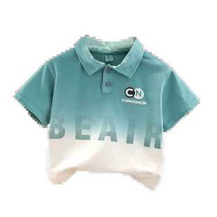 儿童POLO衫夏季短袖扎染拼色洋气复古翻领带领T恤男女童小孩上衣