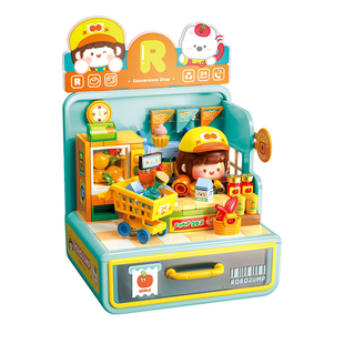 费米积木肉肉酱店长日记正版授权咖啡店拼装益智积木男女孩子玩具