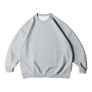 阿于呆日系纯色华夫格圆领卫衣男秋冬宽松内搭百搭套头上衣外套女