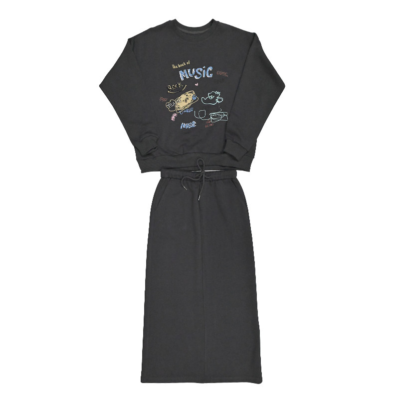 HEHY深灰色松弛感印花卫衣套裙女