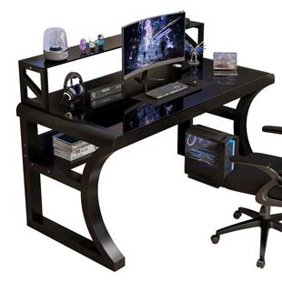 电脑桌台式书桌学生家用写字桌带书架办公桌简约钢化玻璃电竞桌子