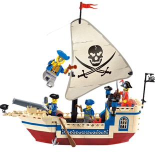 积木儿童拼装海盗船玩具男孩子启蒙益智力拼插小颗粒模型拼图礼物