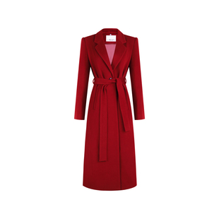 XULU原创100%羊毛气质黑色百搭外套优雅保暖修身驳领毛呢长款大衣