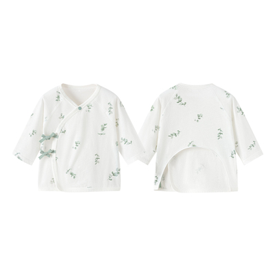 babylove新生儿半背衣夏薄款宝宝纯棉上衣和尚服婴儿衣服叶展蓝桉