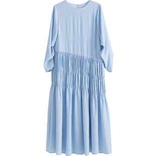 CR连衣裙女装裙子服饰春上新秋装穿搭长裙大码长袖气质松弛风蓝色