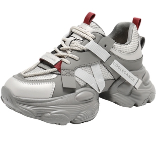 百丽女鞋子厚底增高灰色老爹鞋女春季新款运动休闲鞋D4Y1DAM5