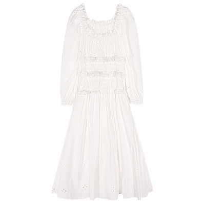 落落狷介白色收腰连衣裙女