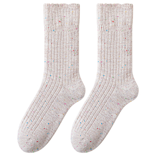 羊毛袜子女款秋冬季节加绒加厚保暖中筒袜点子纱居家潮流长筒袜子