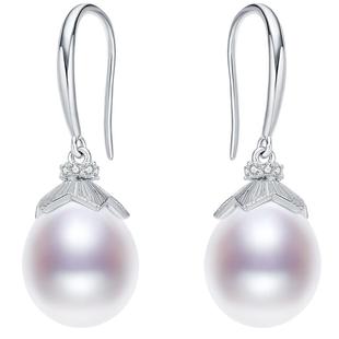 京润珍珠 丹心S925银淡水珍珠耳钩8-9mm水滴形简约送妈妈礼物P