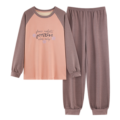 羊毛绒睡衣女士德绒保暖春秋冬季长袖套头束口运动风家居服可外穿