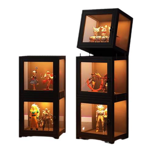 带灯带锁手办柜盲盒收纳展示柜透明防尘模型玩具摆柜亚克力展示盒