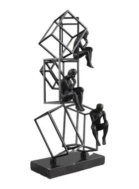 抽象金属框架思考者人物艺术摆件