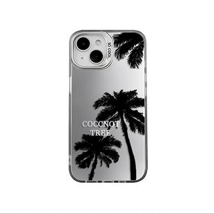简约个性小众椰树适用苹果15promax手机壳iPhone14高级感13新款12pro磨砂情侣17plus镭射xs男女xr16x防摔硬壳