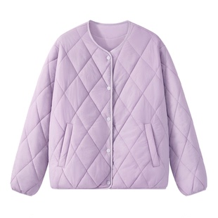 LB真维斯紫色外套女2025新款冬季加厚棉袄保暖女款好看菱格棉服