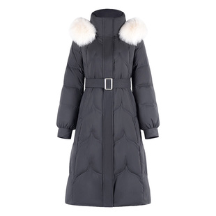 固执2025冬季新款带帽高领保暖厚毛领腰带中长鸭绒羽绒服外套女