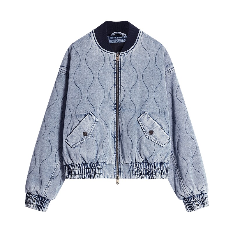 【100%棉】Desigual26秋冬新品水洗牛仔棒球领夹棉女式棉衣外套