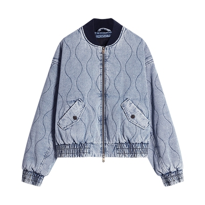 【100%棉】Desigual26秋冬新品水洗牛仔棒球领夹棉女式棉衣外套
