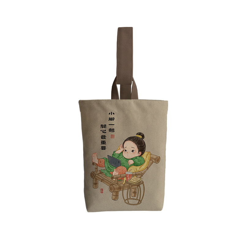 中国风仕女手提水桶包小布袋