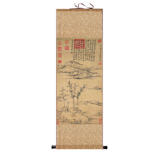 元 倪瓒 古木竹石图仿古名家字画历代国画名家挂画丝绸礼品风水画