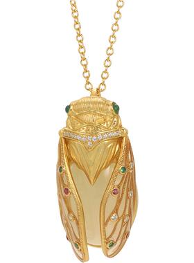 非遗花丝镂空蝉和田玉银鎏金吊坠