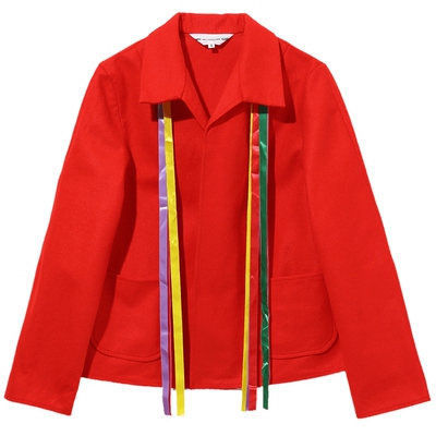 女翻领夹克摩登复古彩色丝带外套