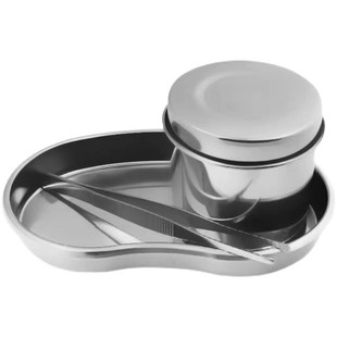 304不锈钢棉花罐棉球缸腰盘镊子纹绣美容院消毒三件套泡棉花用品