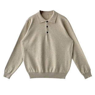 Nick Tian 老钱风极简风纯色亨利领polo针织衫男秋冬宽松休闲毛衣