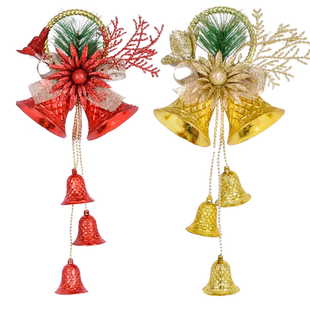 圣诞节装扮道具龙钟双铃铛串圣诞树装饰品金银色挂饰挂件花环藤条