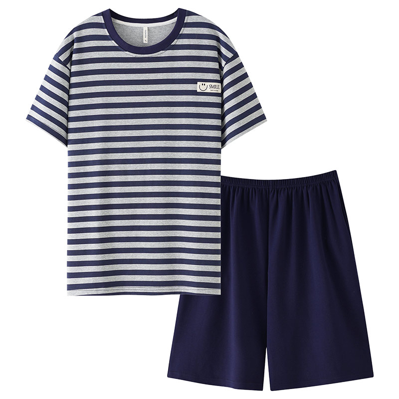 纯棉短袖女款夏季条纹大码家居服