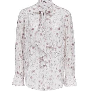 【ONLY奥莱】春季新款法式浪漫飘带印花荷叶边系带领口花边衬衫女