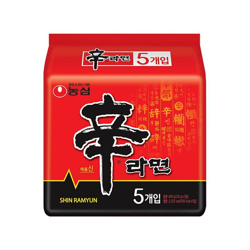 韩国进口方便面农心辛拉面泡面辛辣味韩式拉面煮面速面条食品5袋