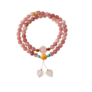 阿吉豆AJIDOU手链时尚粉水晶叠戴手链时尚手串小众轻奢款串珠手饰