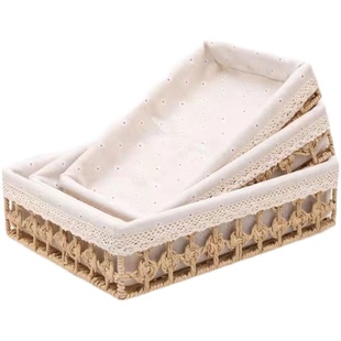 桌面床头收纳盒钥匙零食茶几草纸编织大收纳筐卧室创意日式储物筐