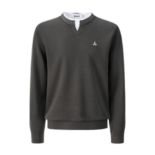 Navigare意大利小帆船通勤老钱风套头毛衣男假两件休闲打底针织衫