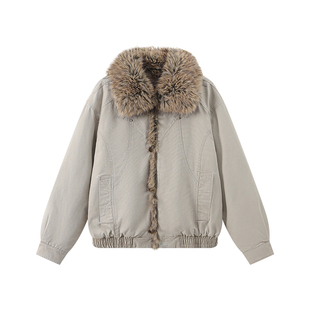 江南先生NewJNXS水洗铆钉仿貉子毛领门襟座山雕工装棉服冬男女款