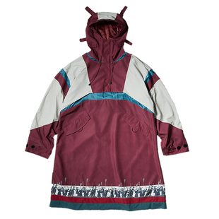 UMAMIISM 半拉链套头中长款巫师印花丝质拼接连帽风衣夹克