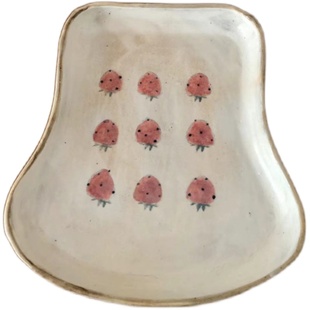 日本山之花山口麻子粉引手绘花朵水果可爱陶瓷现货碟子