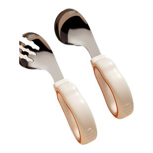 宝宝自主进食一岁辅食勺子学吃饭训练儿童硅胶不锈钢叉勺婴儿短柄