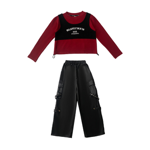 酷女童爵士舞服装儿童潮酷时髦演出服装男童街舞服嘻哈风炸街套装