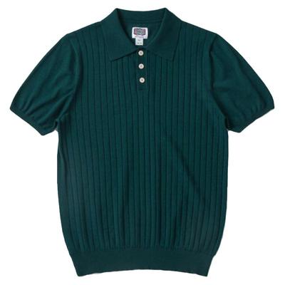 桑蚕丝男式高档意式马球polo衫男短袖美式复古翻领针织坑条t恤衫