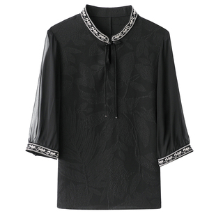 重磅真丝t恤女2026夏新款大码短袖OL刺绣提花纯色100%桑蚕丝上衣