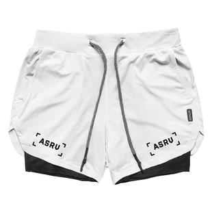 美式ASRV双层运动短裤男士弹力透气健身拳击跑步蓝球综合训练裤