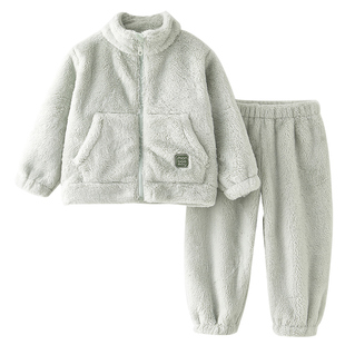 秋冬儿童家居服加厚保暖儿童睡衣拉链抱抱绒红色男童女童新年睡衣