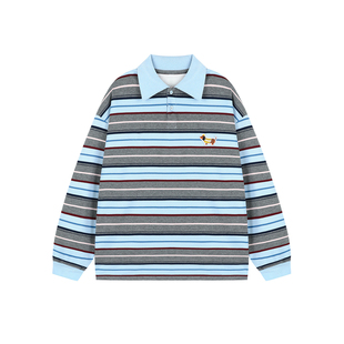 lemanism腊肠小狗条纹撞色翻领卫衣男款POLO衫潮牌秋季长袖T恤女